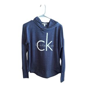 Calvin Klein Jeans Women's Logo Lightweight Relaxed Fit Hoodie Size Small Blue